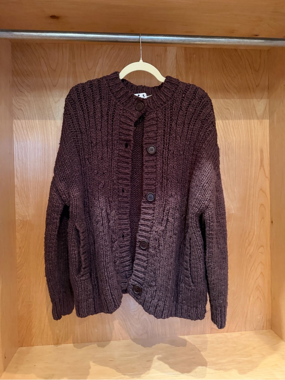 Free People Chunky Cable Knit Button-Front Cardigan - Brown - Picture 2 of 5